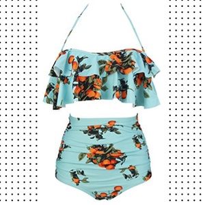 NEW Retro High Waist Bikini Citrus Orange Fruit